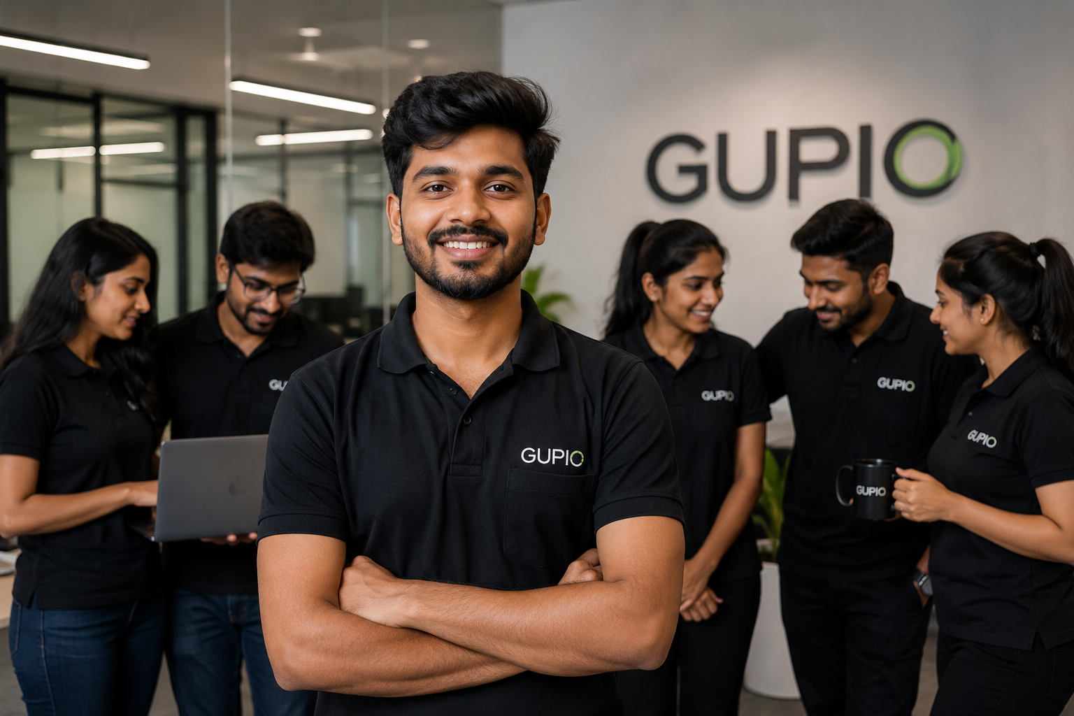 Gupio team collaborating in a modern workplace